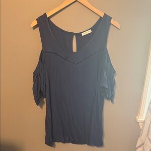 Chic Soul Navy Cold Shoulder Blouse